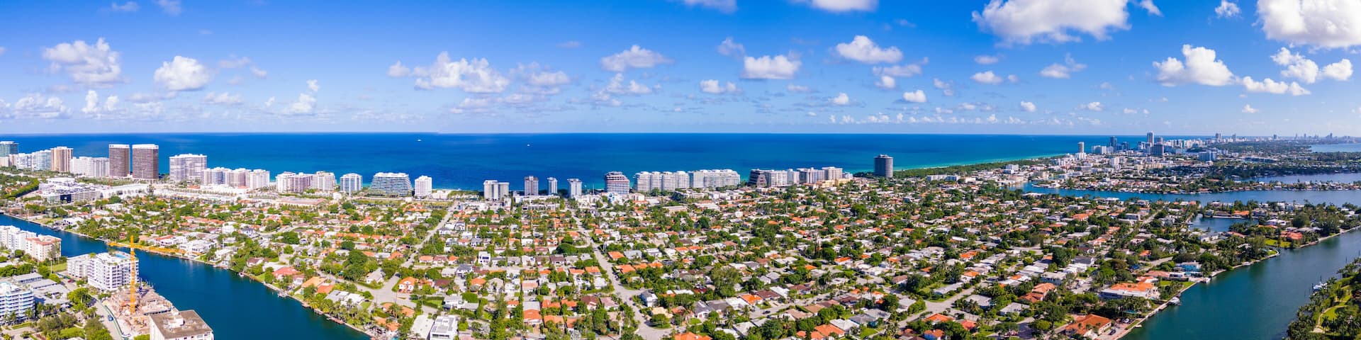 Aerial drone panorama Surfside Miami Beach FL circa 2023