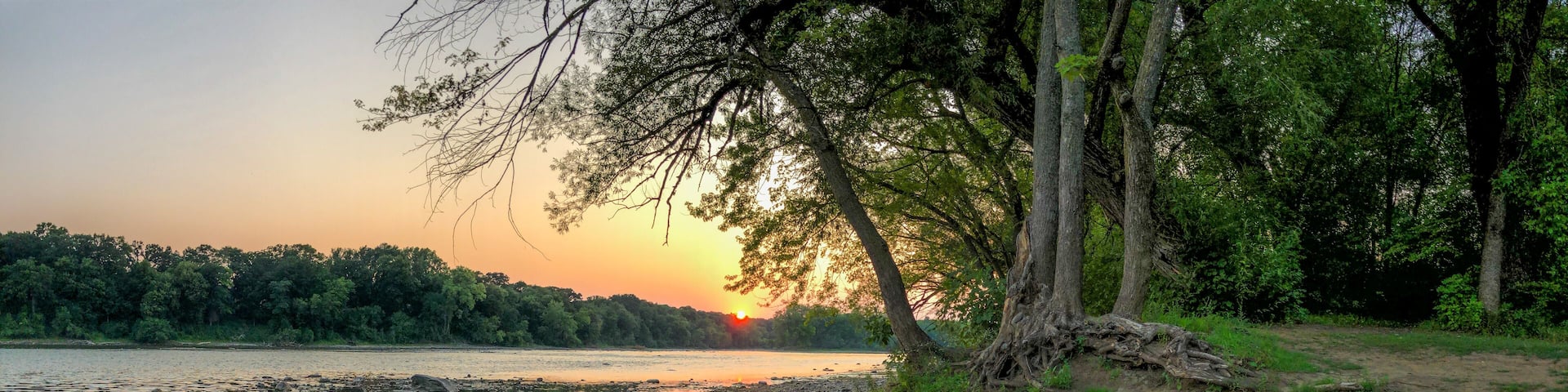 Drought on the Mississippi River near Minneapolis showing climate change effects of lower river water levels