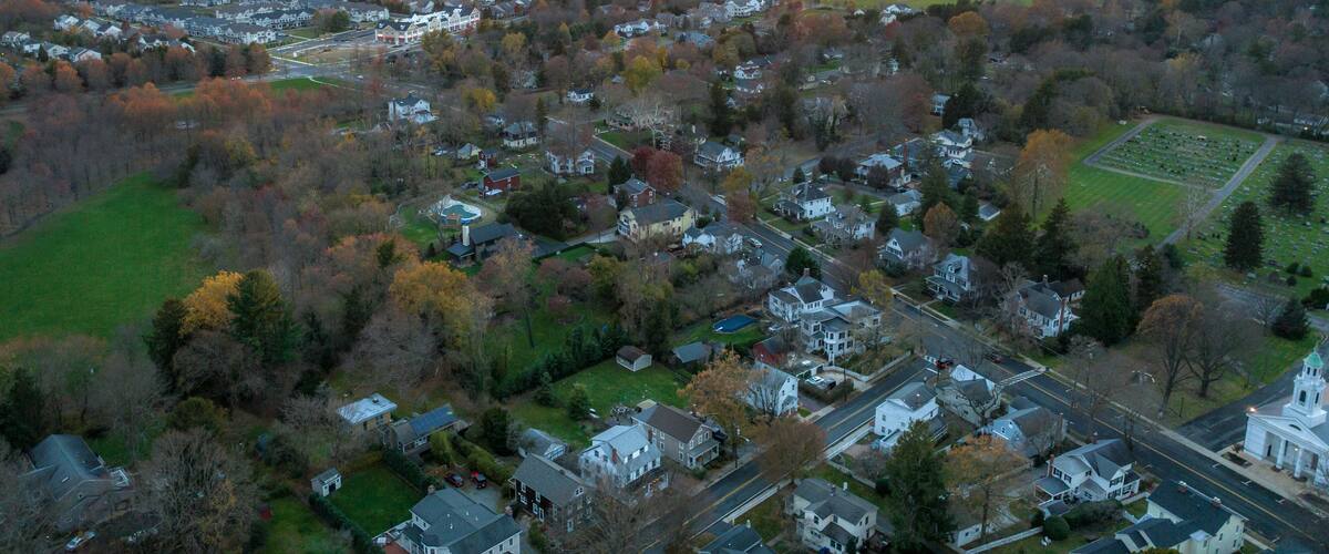 Aerial Drone Sunset in Cranbury New Jersey