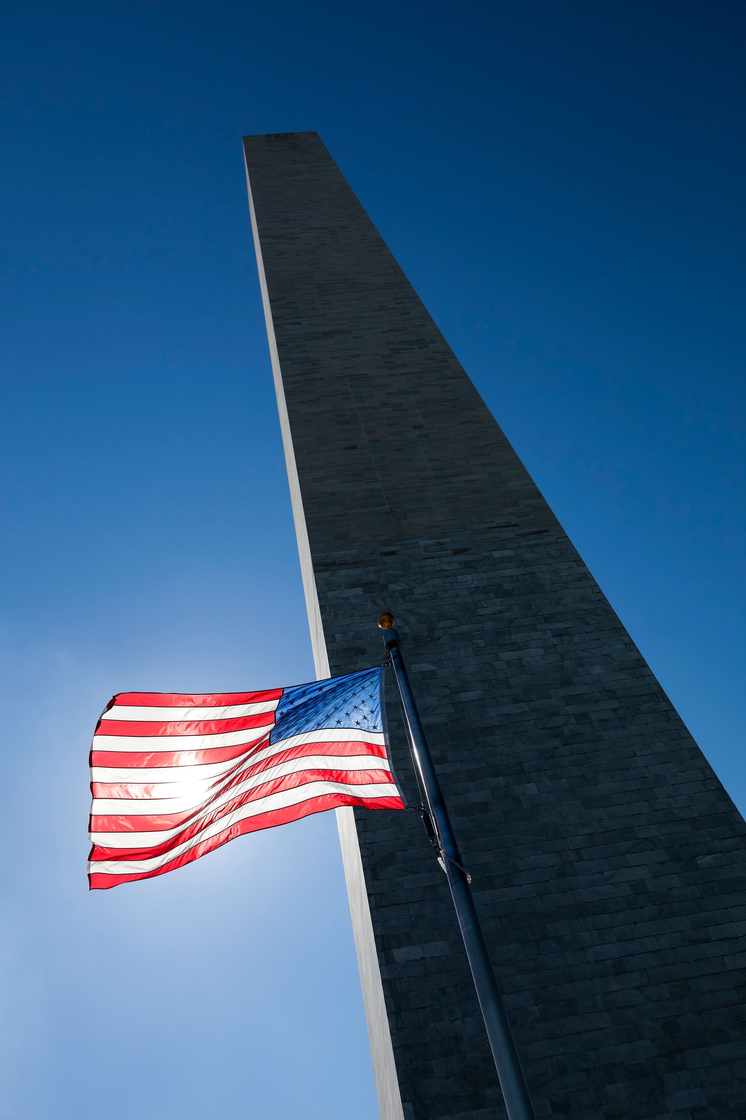 USA flag dark sky and Washington Monument