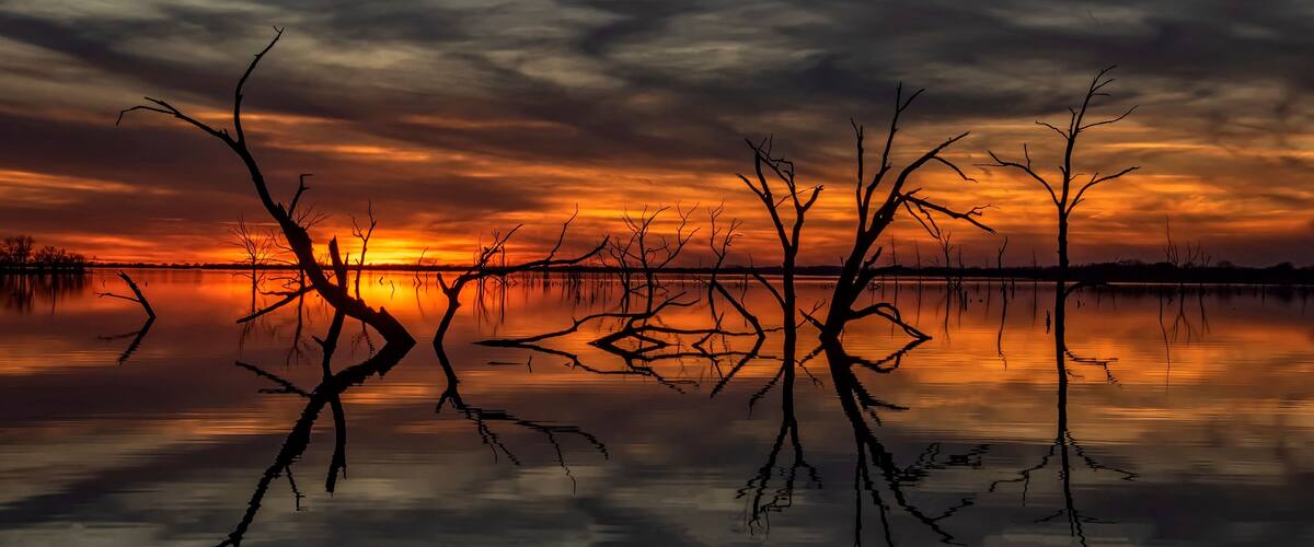 Sunset at Eldorado State Lake in Kansas.