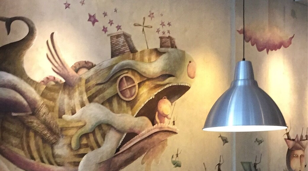 Super great artworks at this board games cafe. Very creative!