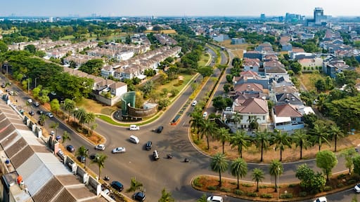 Tangerang, Indonesia - 6th Sep 2019: Aerial or bird eye view of Pondok Hijau Golf cluster in Gading Serpong, Tangerang It is a luxury residential area. with high property development and investment.