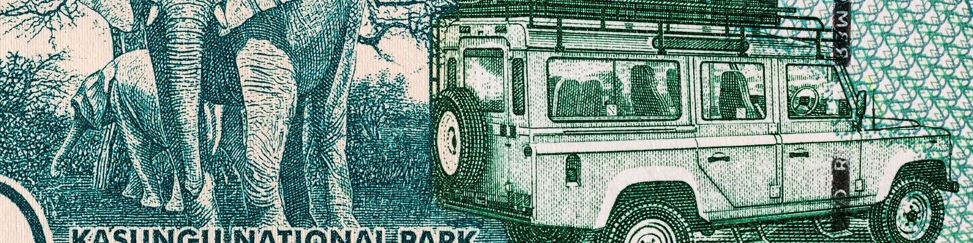 Banknote of 50 kwacha of Malawi with the image of Kasungu national park, fragment for design. Money of Malawi.