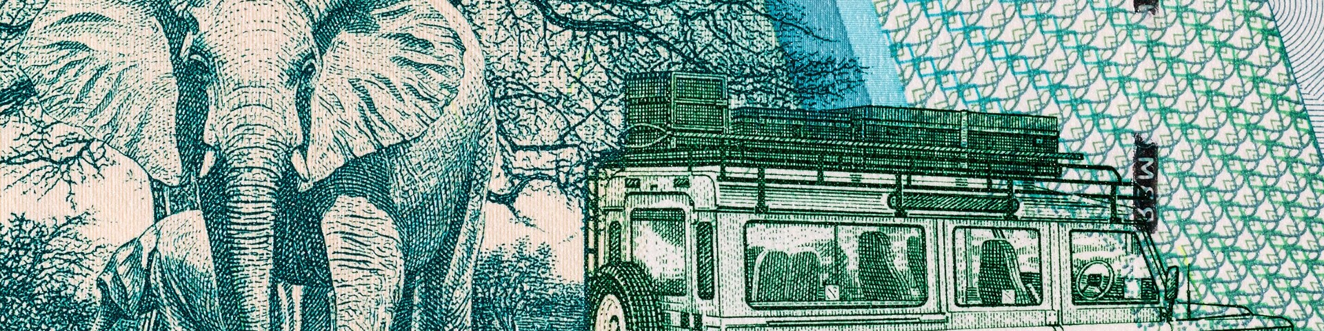 Banknote of 50 kwacha of Malawi with the image of Kasungu national park, fragment for design. Money of Malawi.