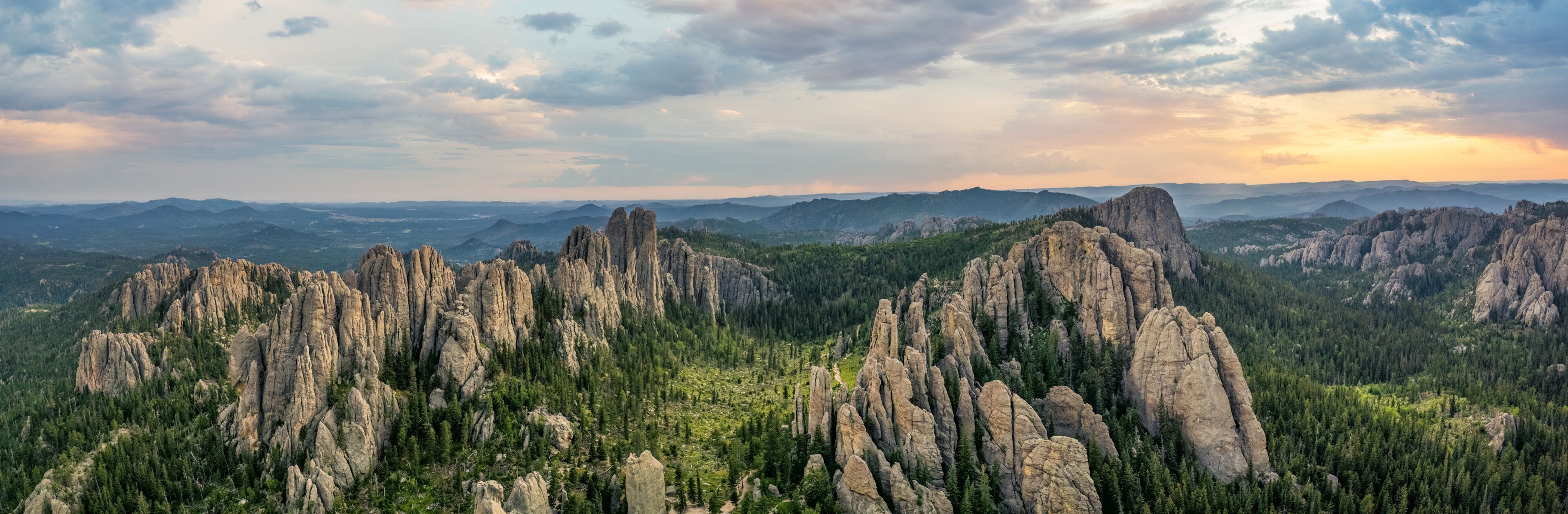 Sunset of the Cathedral Spires formation at Custer Sate Park - South Dakota from the Needles Highway