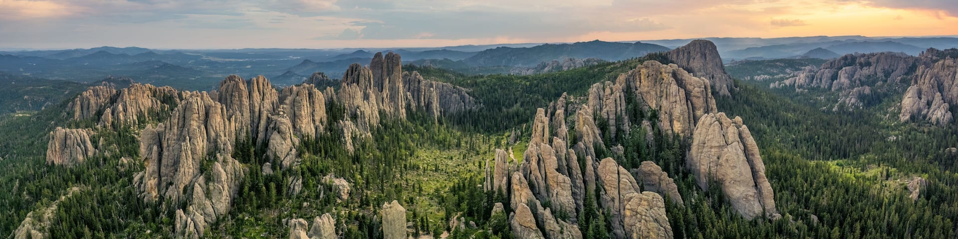 Sunset of the Cathedral Spires formation at Custer Sate Park - South Dakota from the Needles Highway