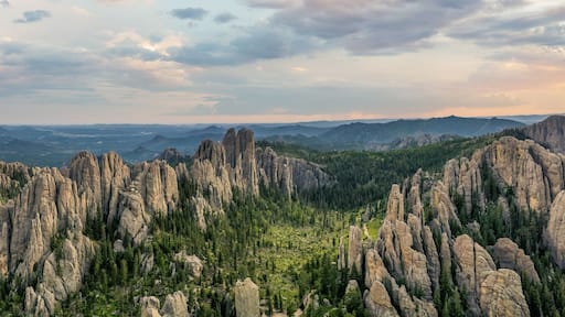 Sunset of the Cathedral Spires formation at Custer Sate Park - South Dakota from the Needles Highway