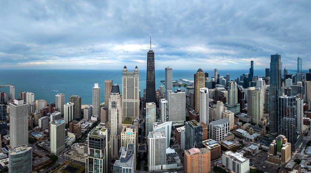 Aerial View of the Chicago Skyline with Lake Michigan. September 24, 2023.