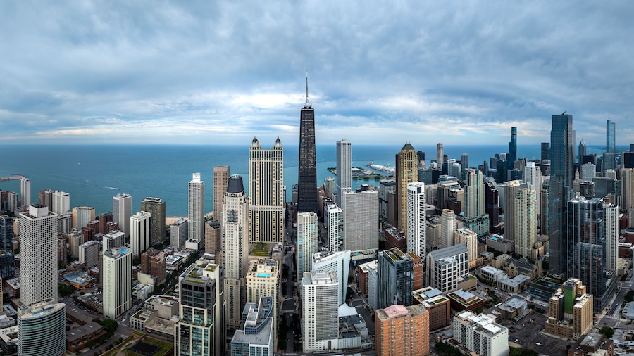 Aerial View of the Chicago Skyline with Lake Michigan. September 24, 2023.