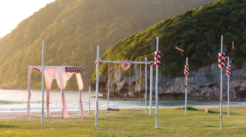 Tent and swings on seashore, Banda Aceh, Sumatra, Indonesia