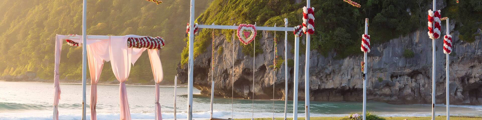 Tent and swings on seashore, Banda Aceh, Sumatra, Indonesia