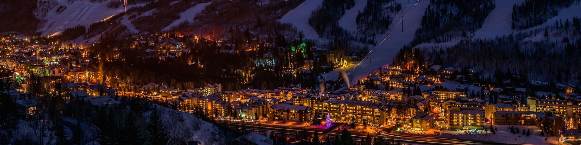 Vail which includes nightlife, snow and a small town or village
