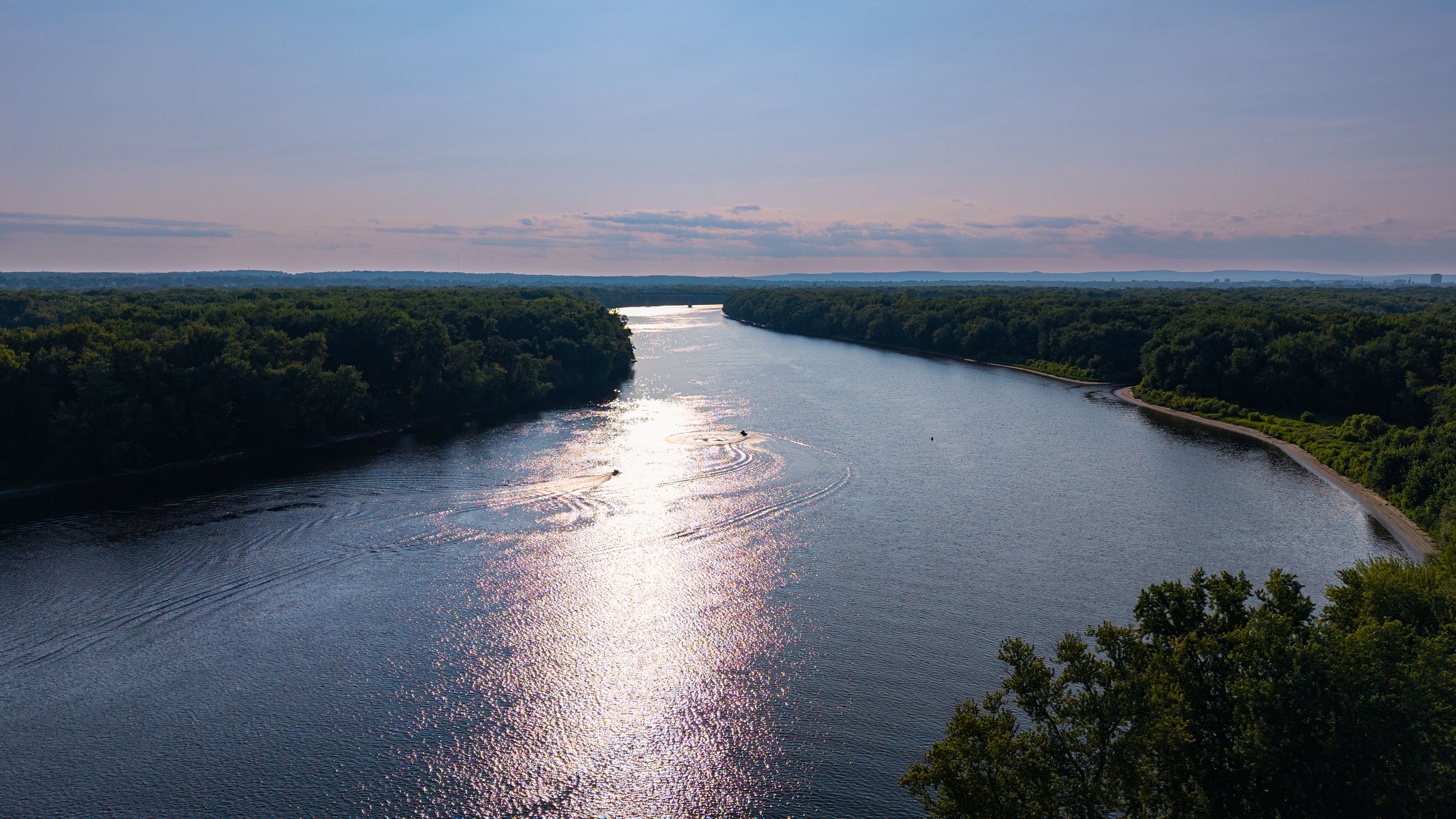 Summer aerial view featuring the Connecticut River in Glastonbury, Connecticut