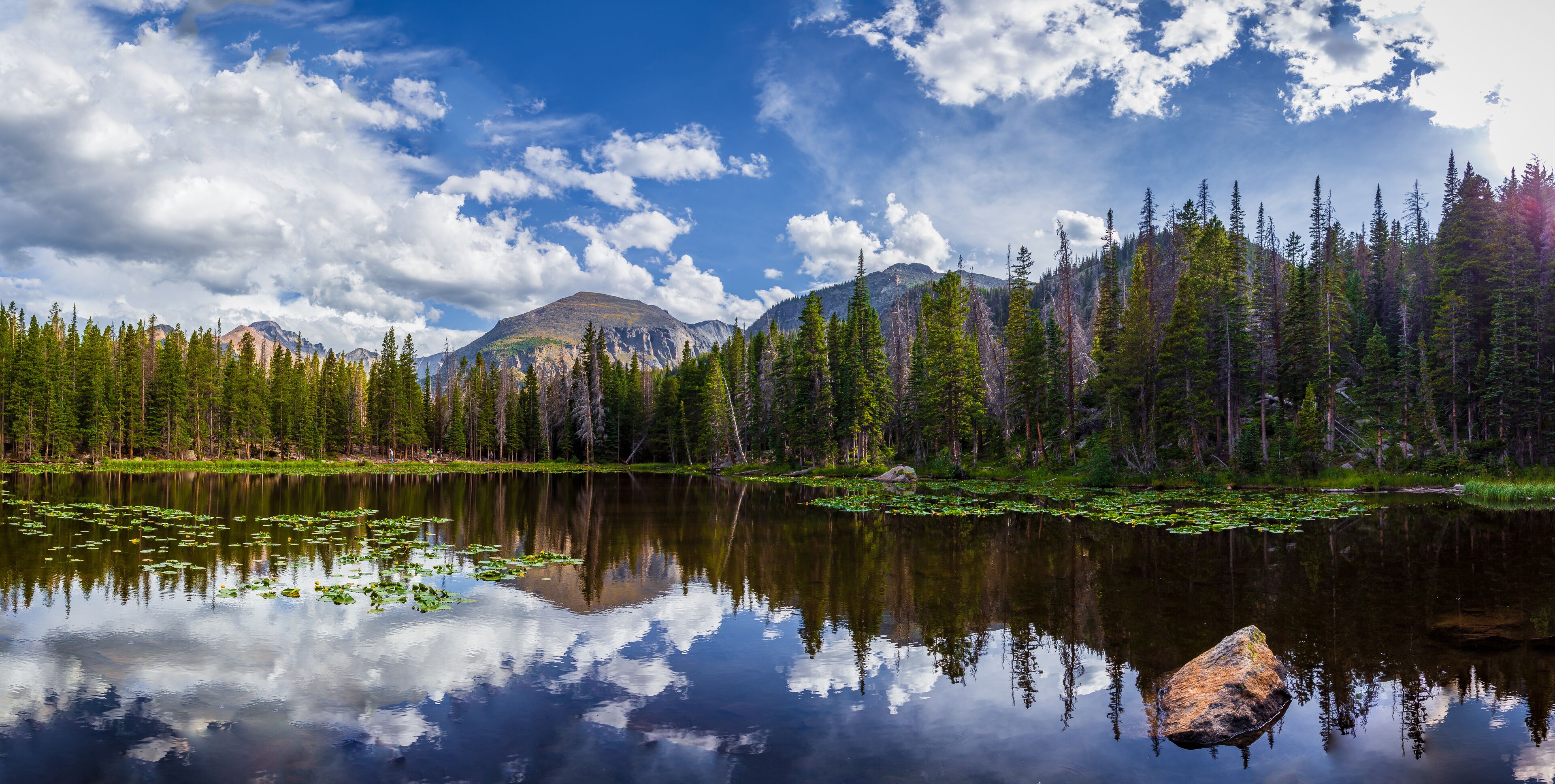 Nymph Lake with Lily Pads Sunset View, Rocky Mountain National Park, Colorado