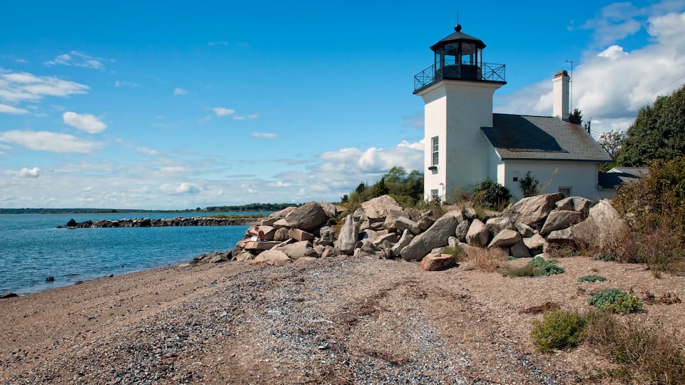Bristol Ferry lighthouse Built Near Shore on Narragansett Bay in Rhode Island.