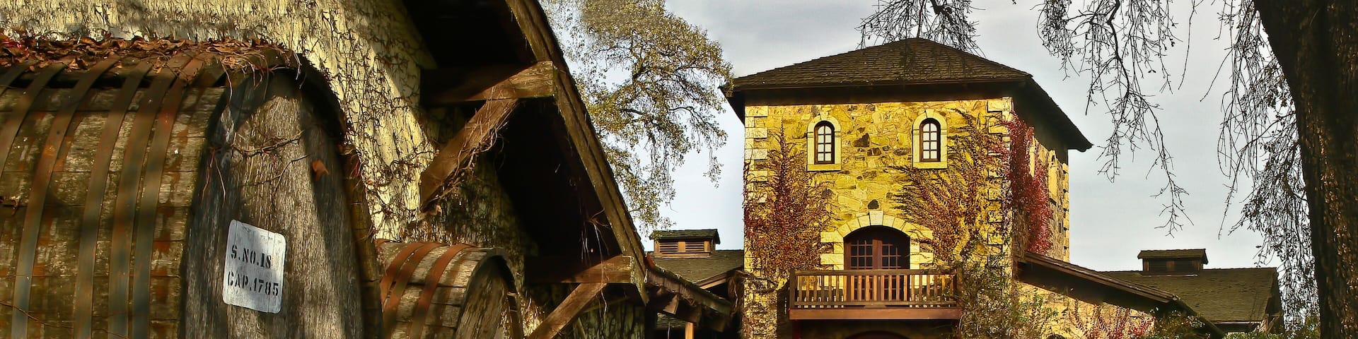 Original Oak Barrels at Winery in Napa Valley, St. Helena, California,USA