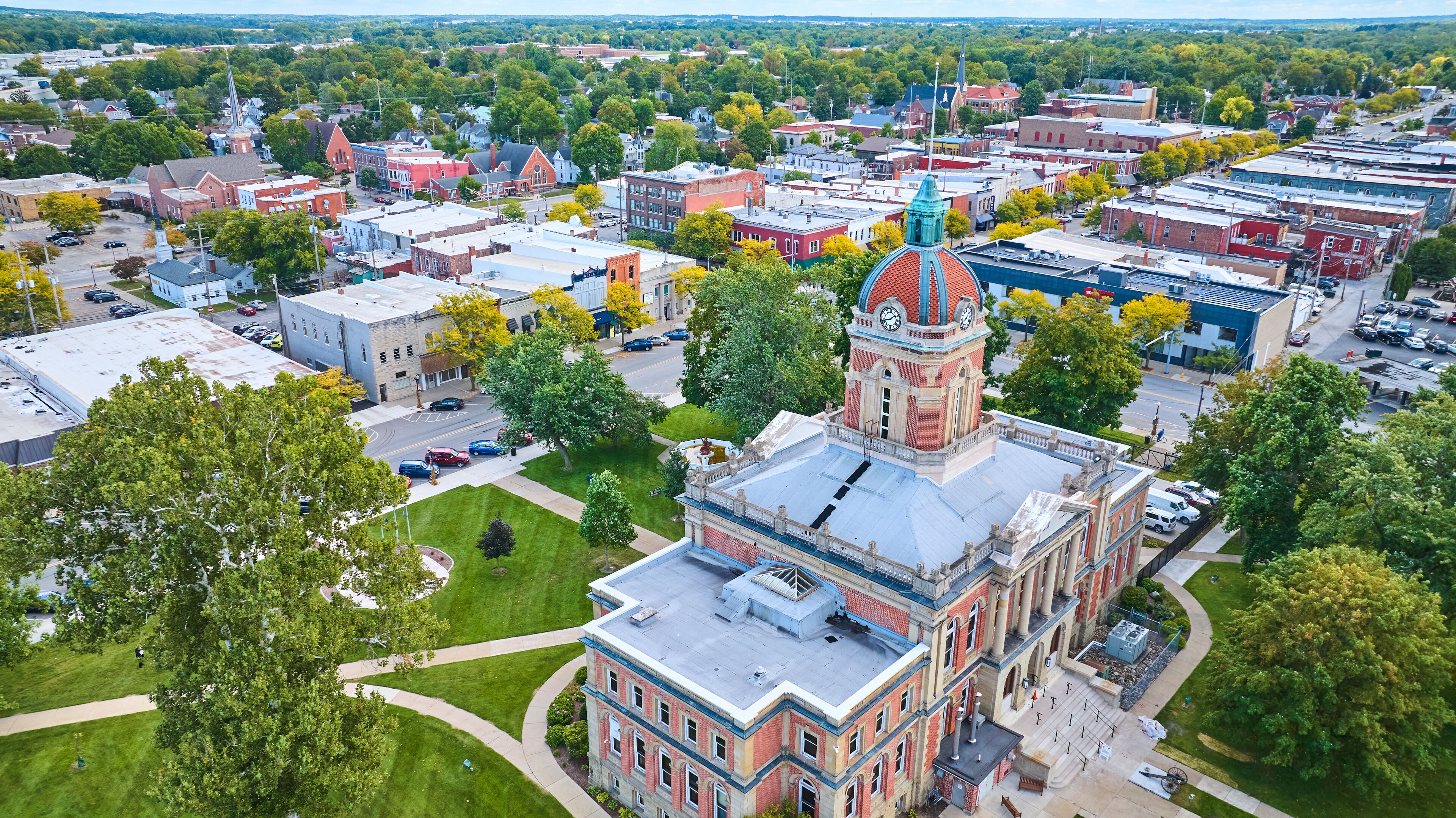 Aerial View of Historic Courthouse and Small Town America