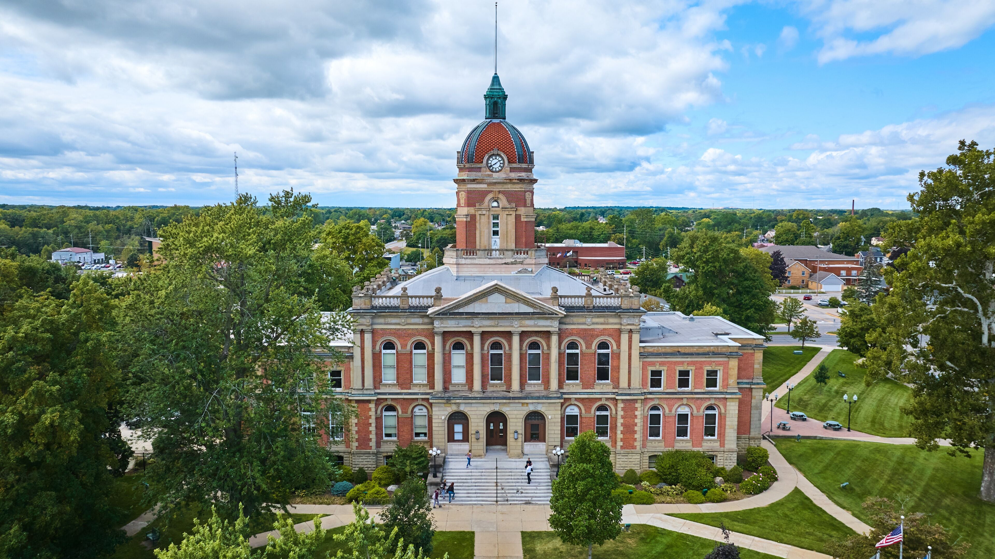 Aerial View of Elkhart County Courthouse and Clock Tower