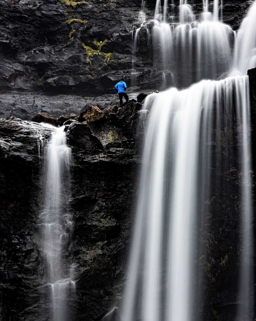 Climbing the Fossa in the Faroe Islands.
