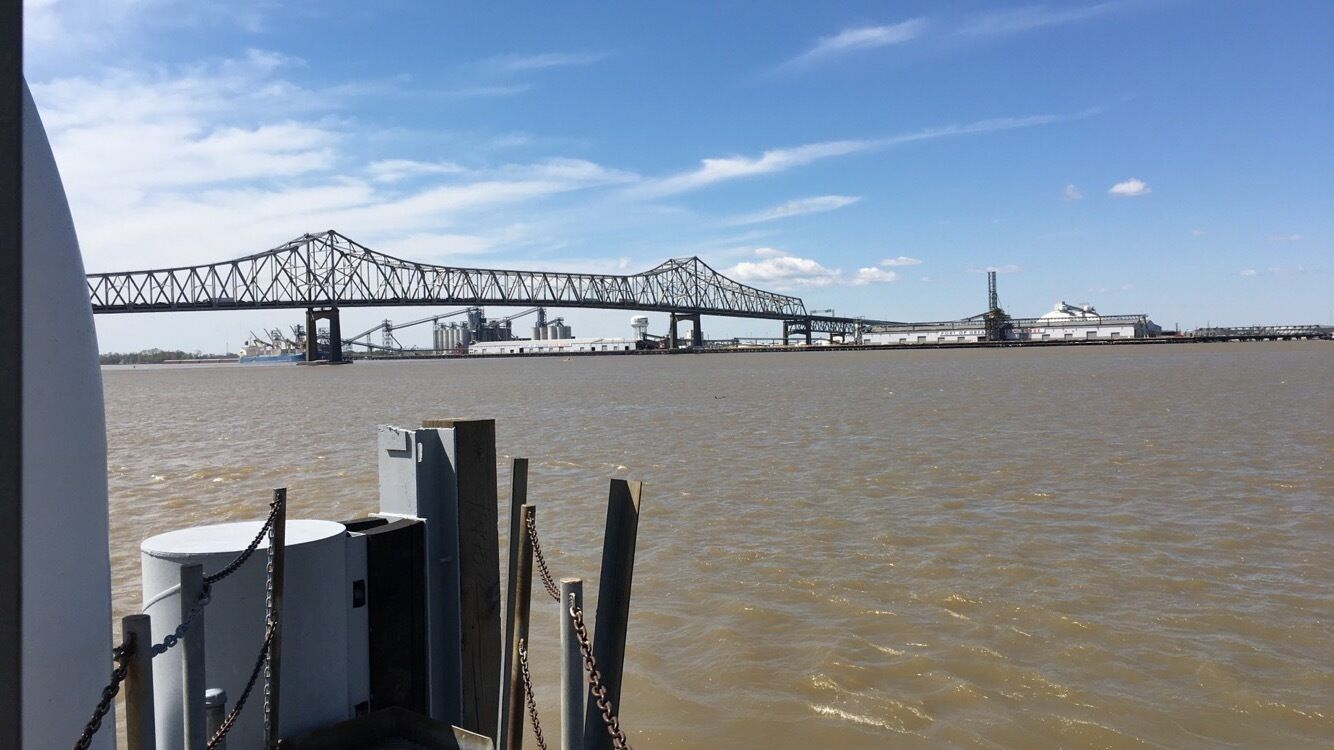 View of the Mississippi from the dock by the USS Kidd museum in Baton Rouge. Great walk to take along the levee
