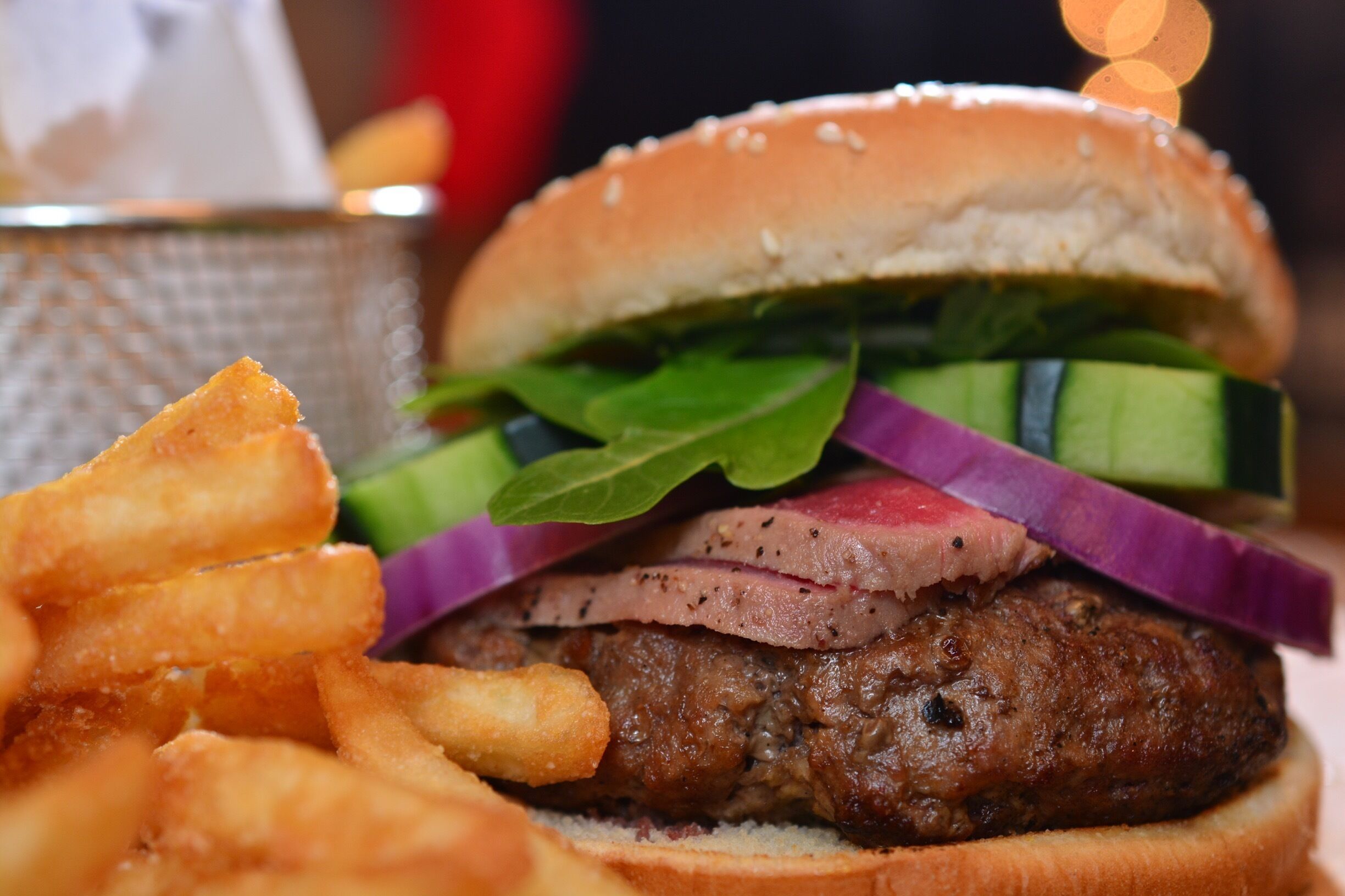 The new Surf N Turf burger from Irish Times features Ahi Tuna, red onion, cucumber and lettuce.