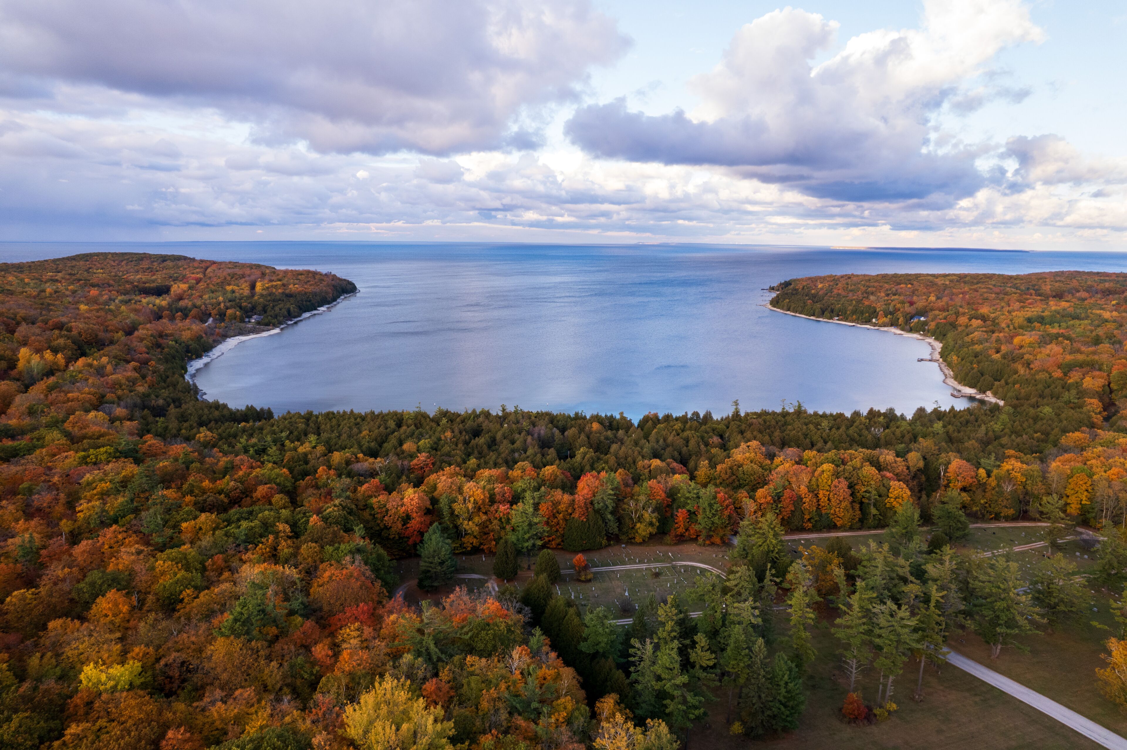 Vibrant Autumn Foliage Along Lake Michigan in Door County, Wisconsin