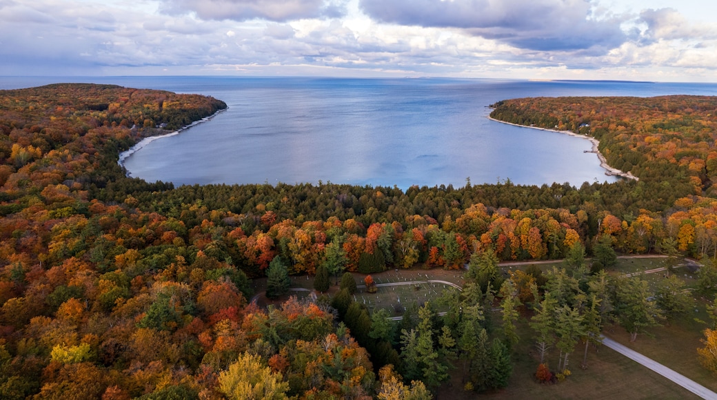 Vibrant Autumn Foliage Along Lake Michigan in Door County, Wisconsin
