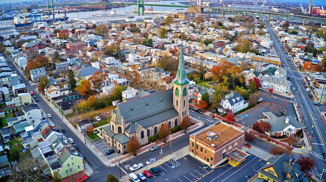 Aerial View of Delaware Riverfront Town Gloucester New Jersey