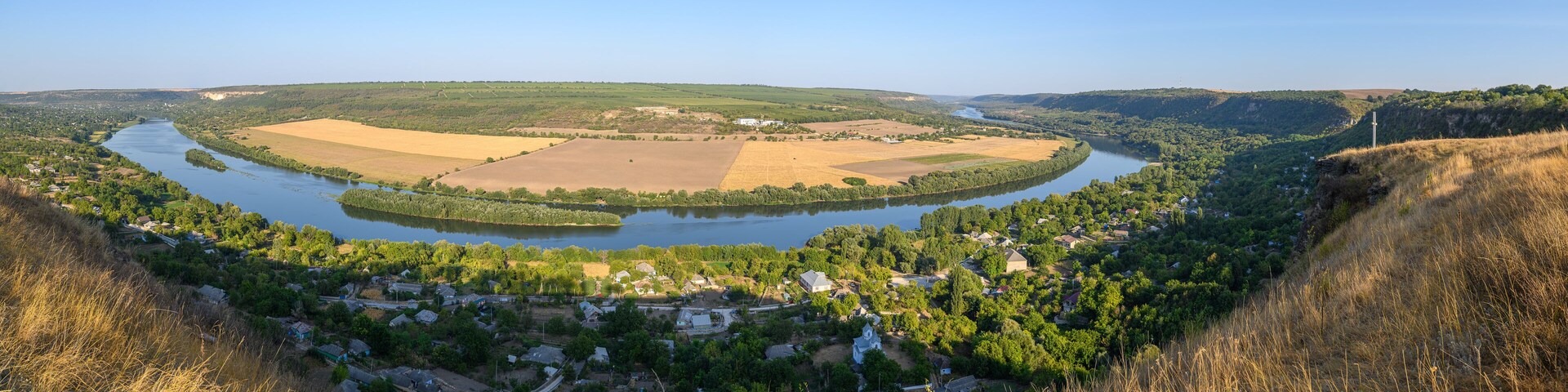 Panorama view to Dniester river from the top hill of Socola village, Moldova