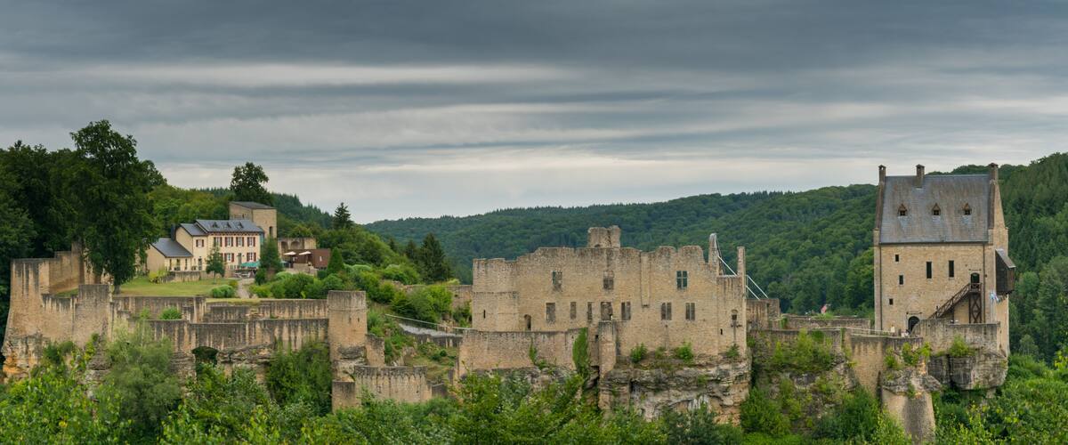 panorama view of the historic castle of Larochette in the village of Larochette in the canton of Mersch in Luxembourg
