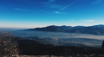 View from the top of Vodno mountain in Skopje. You can get there by car or bus up to the middle of the mountain and then you can take the cable car to the top. Also, you can hike to the top.
