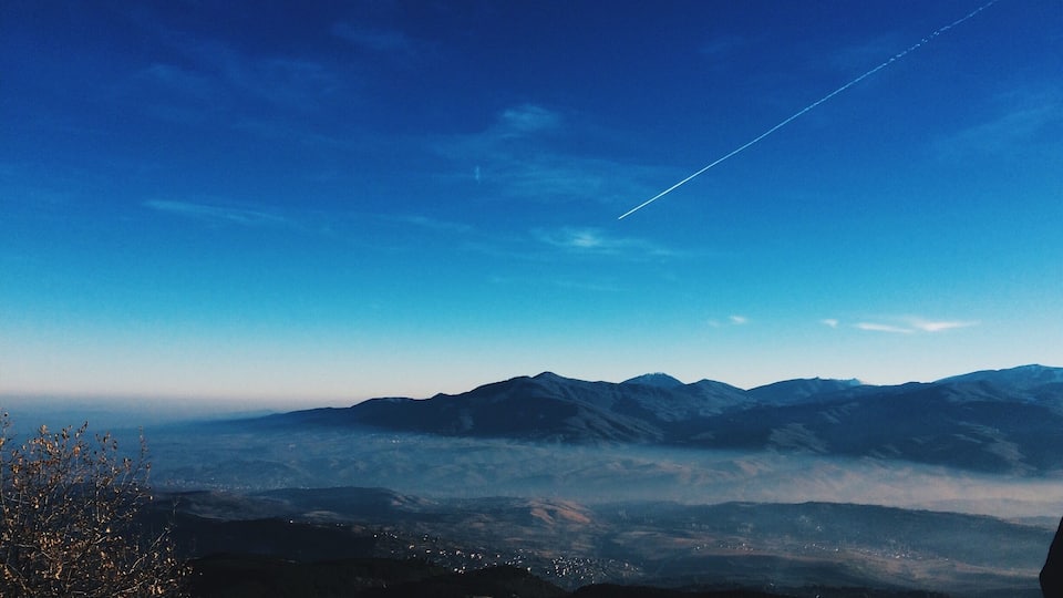 View from the top of Vodno mountain in Skopje. You can get there by car or bus up to the middle of the mountain and then you can take the cable car to the top. Also, you can hike to the top.