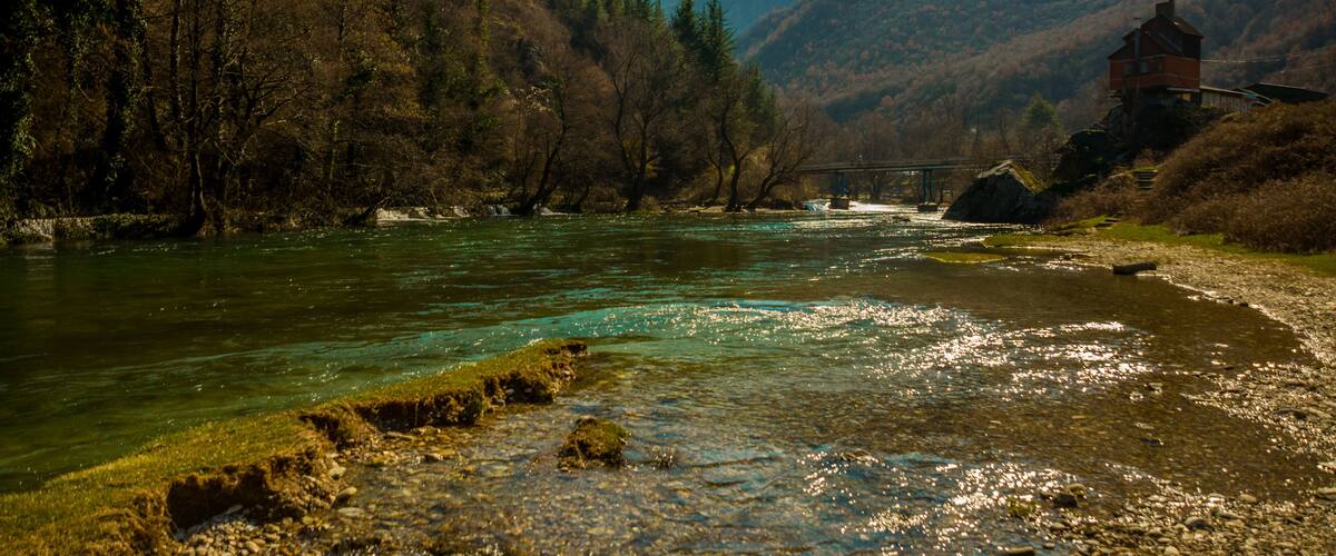 MATKA CANYON, SKOPJE REGION, NORTH MACEDONIA: The view to the Matka canyon and the Matka Lake