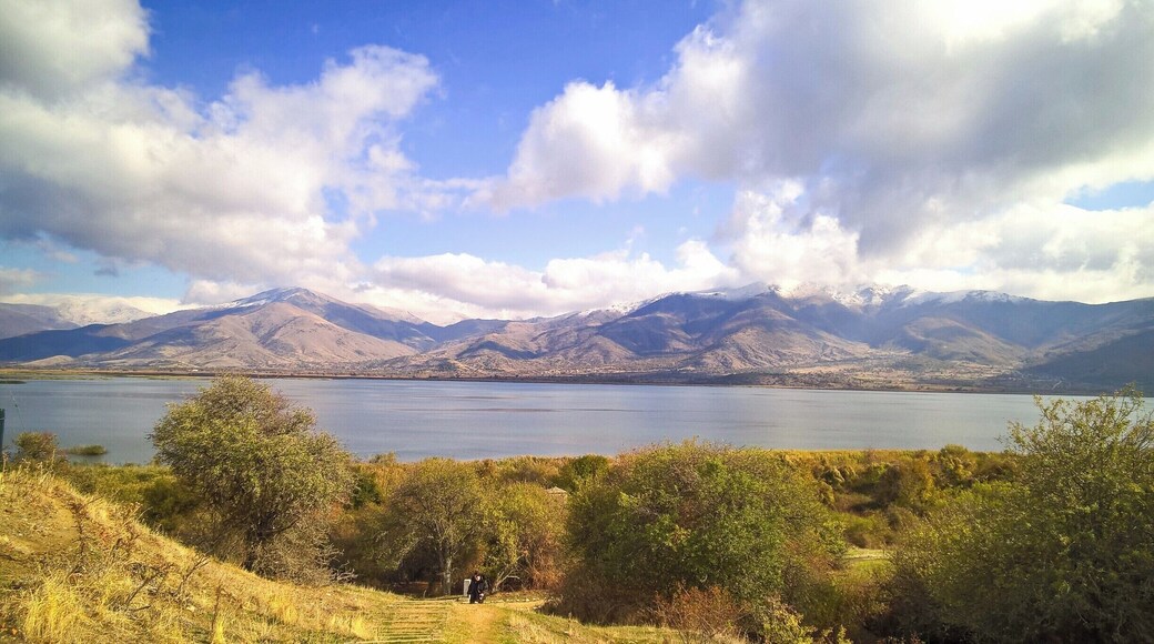 A view from Saint Achilles Island located in the Mala Prespa lake nearby the border of Greece, Macedonia and Albania