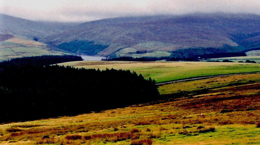 Druidale Road - Southwest of Sulby Reservoir -Hills View is to the southeast. Shown in the distance at the middle of the image is a portion of Sulby Reservoir.