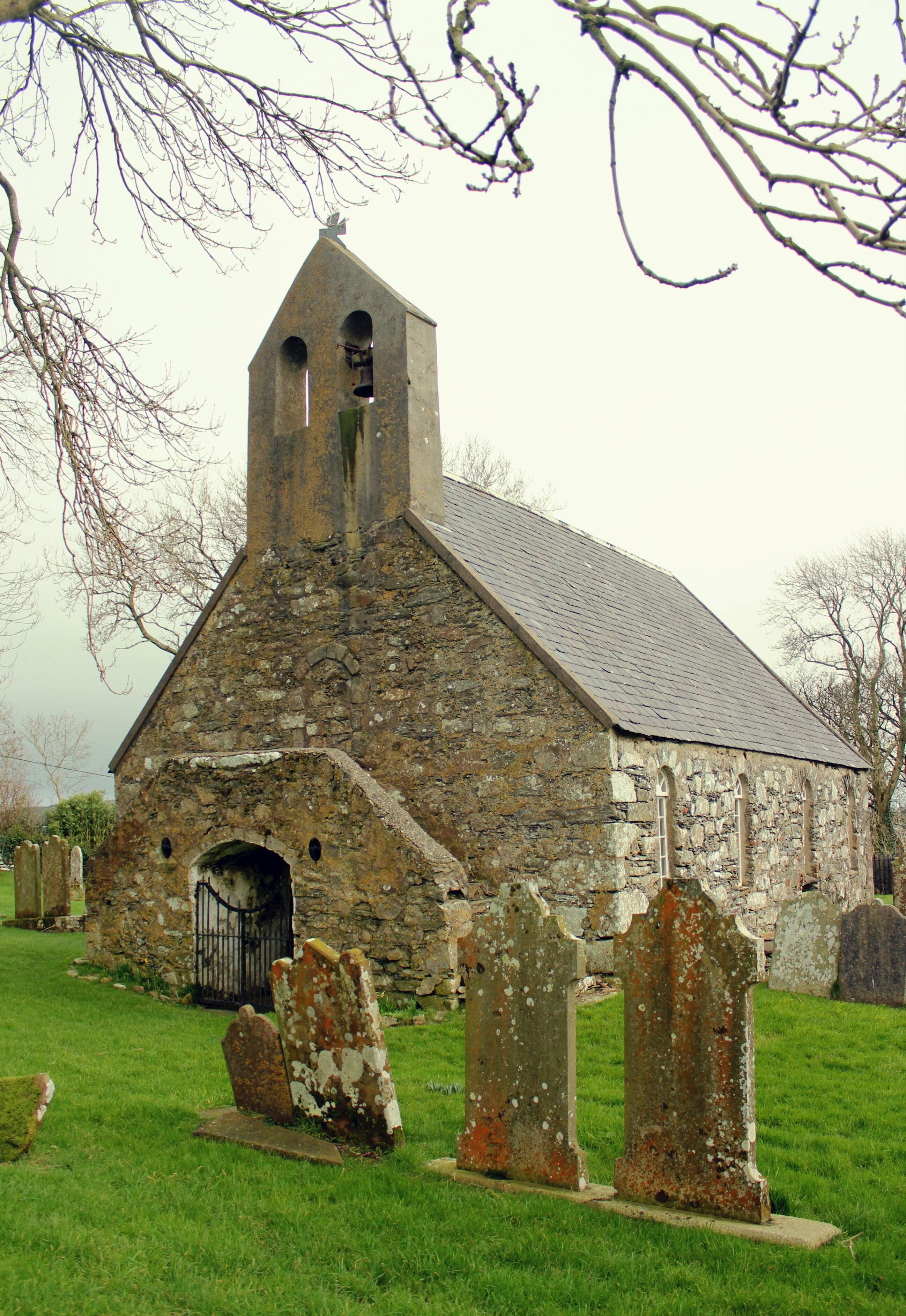 The old Parish Church of St. Runius, Marown, Isle of Man. Founded c. 1200, enlarged 1754.