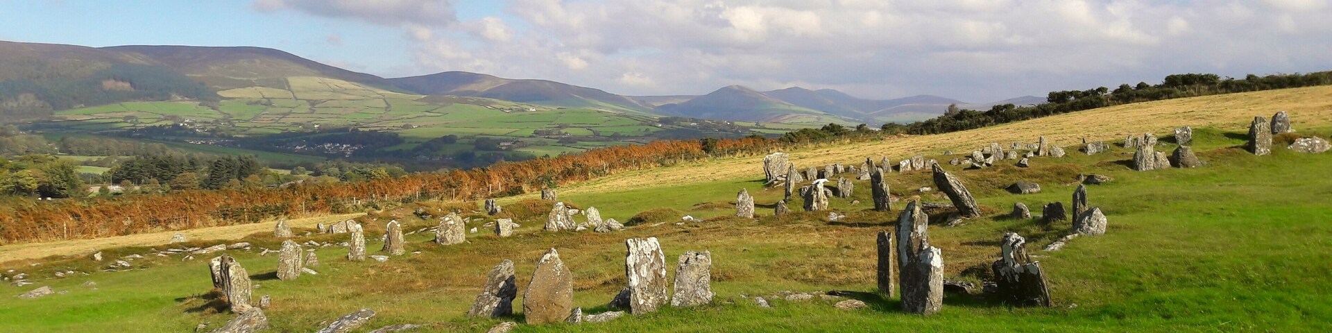 The remains of an Iron Age roundhouse and two Norse long houses at a single location in the Isle of Man
