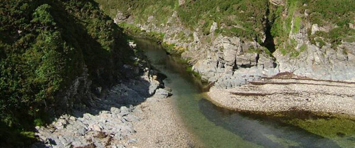 Santon Gorge - Isle of Man. This is the point at which the Santon Burn enters the sea, through this small but steeply sided gorge.