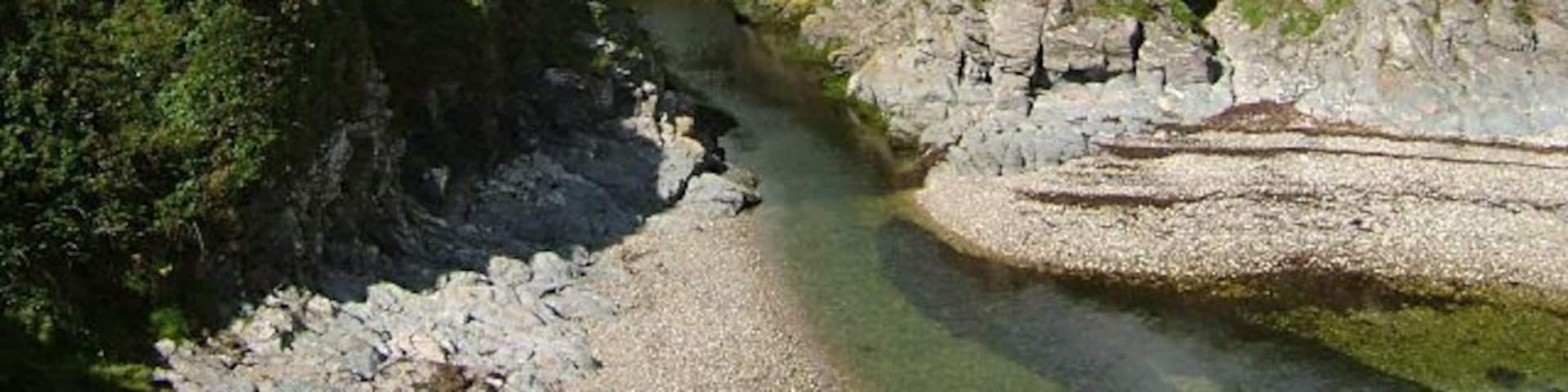 Santon Gorge - Isle of Man. This is the point at which the Santon Burn enters the sea, through this small but steeply sided gorge.