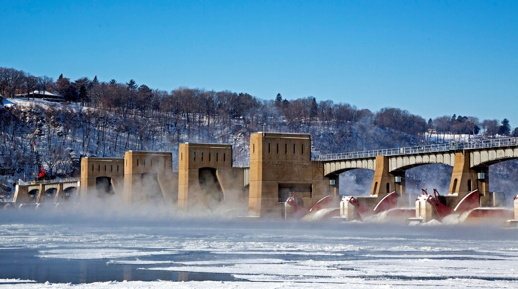 Steam rising Mississippi River Lock and Dam 11