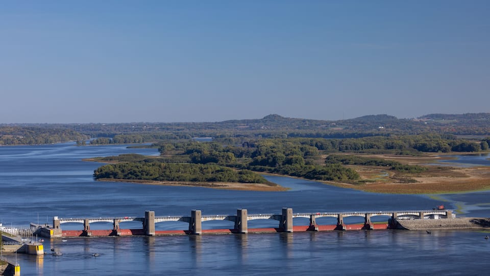 A Lock and Dam On The Mississippi River