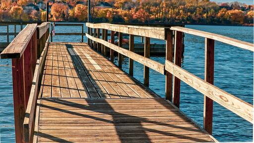 Scenic view from fishing dock on Staring Lake in the Fall