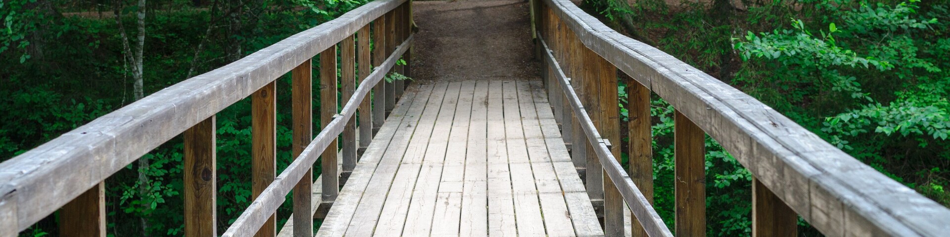 Wooden bridge over Ahja river near Taevaskoja landmark, Estonia