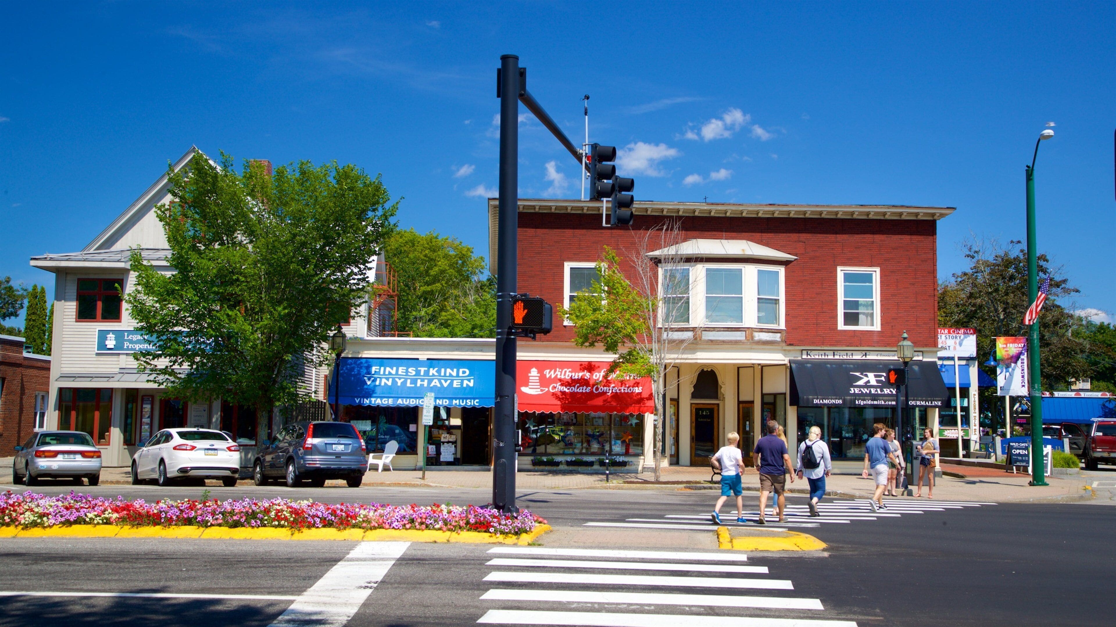 Brunswick showing street scenes and flowers as well as a small group of people