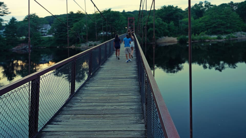 The Swinging Bridge over the Androscoggin River in Brunswick Maine