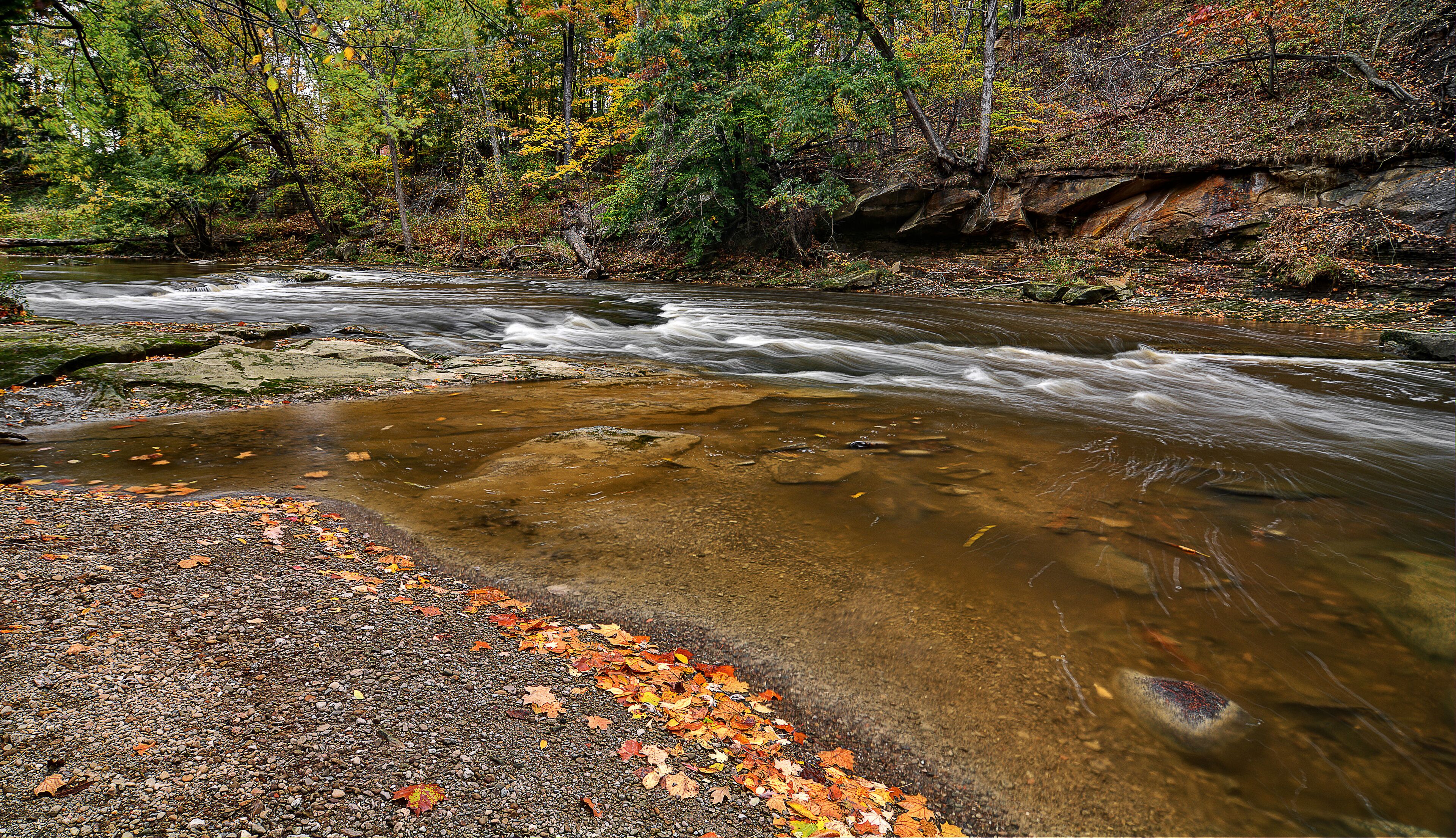 Beautiful autumn scene at The Greaet Falls of Tinker's Creek Gorge in Cleveland Ohio. 