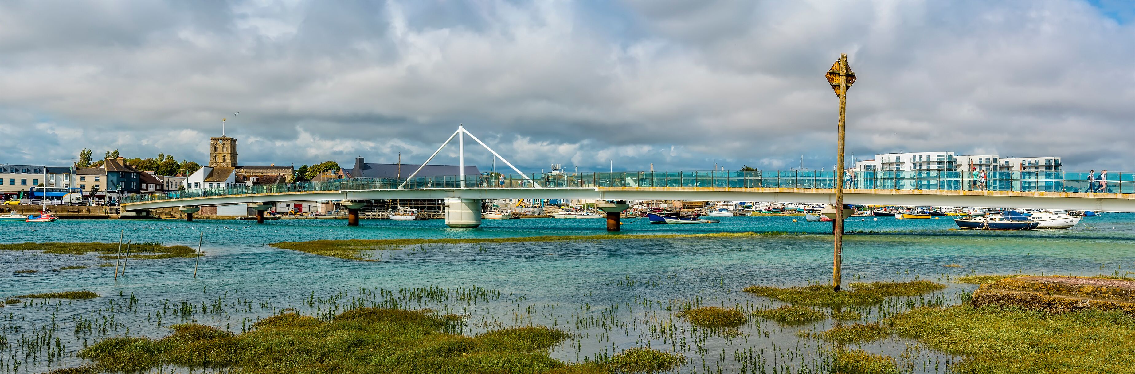 A panorama view across the River Adur at Shoreham, Sussex, UK