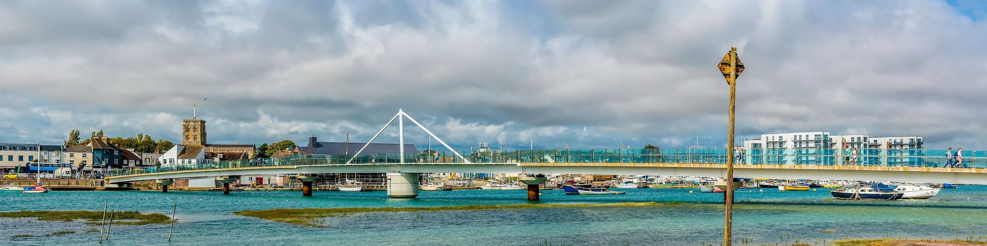A panorama view across the River Adur at Shoreham, Sussex, UK