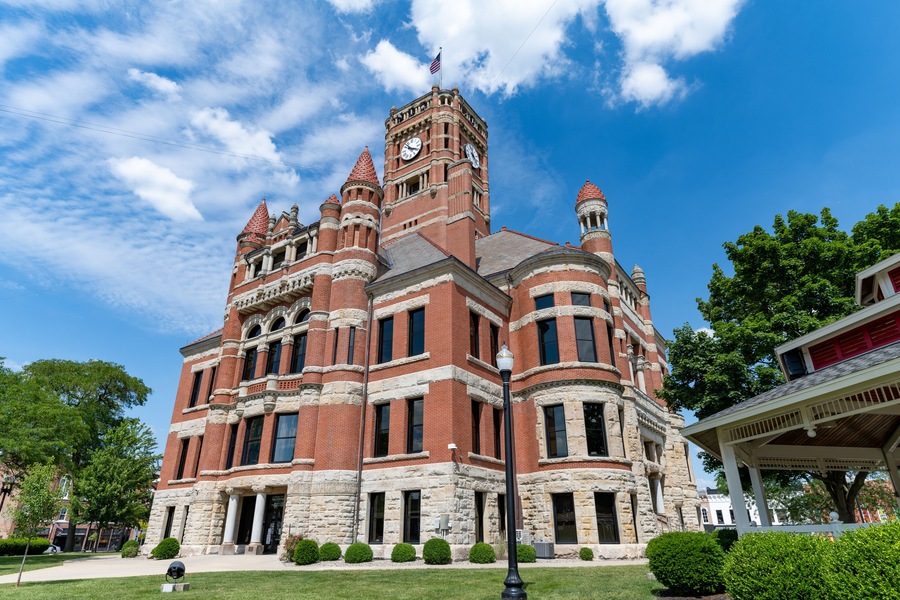 Williams County Courthouse in Bryan Ohio with Blue Sky and some clouds
